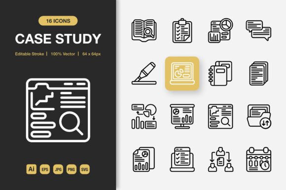 Case Study Outline Icons: Graphics and Icons for Digital Sellers