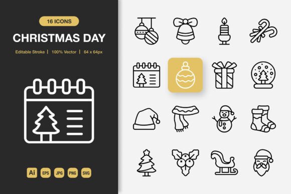 Christmas Day Outline Icons Graphics
