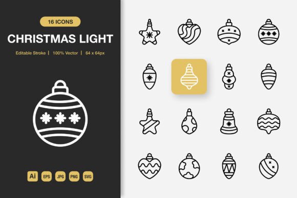 Christmas Light Outline Icons: Graphics & Icons Review