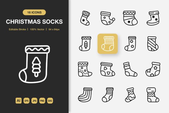 Christmas Socks Outline Icons: Premium Graphics for Branding