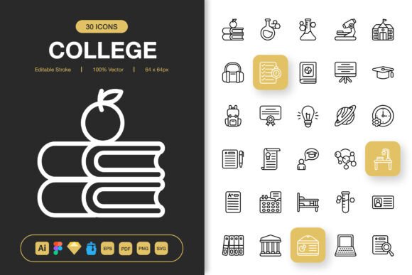 College Outline Icons: Graphics & Icons for Creative Design