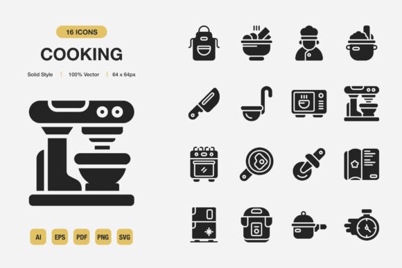 Cooking Solid Icons: Graphics and Icons for Digital Sellers