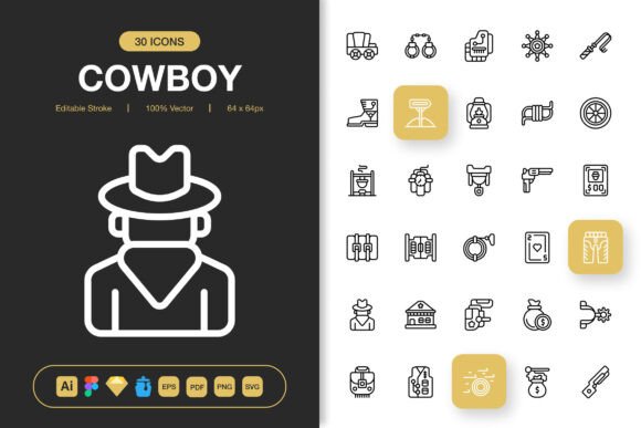 Cowboy Icons for Graphic Design