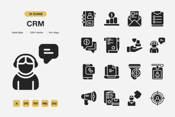 CRM Solid Icons for Graphics and Branding