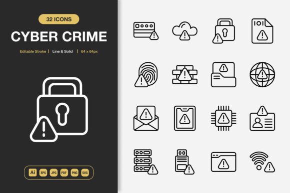 Cyber Crime Icons: Modern Graphics for Brand Identity