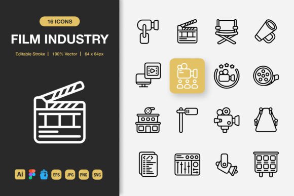 Film Industry Outline Icons: Graphics and Icons for Local Business