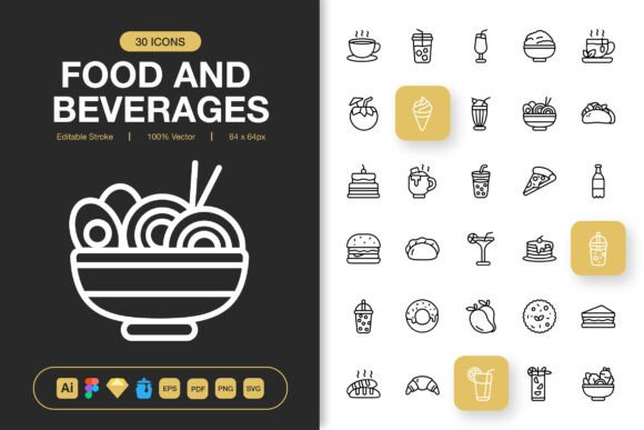 Food and Beverages Icons for Digital Sellers