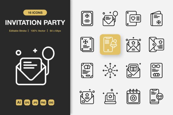 Invitation Party Outline Icons Graphics