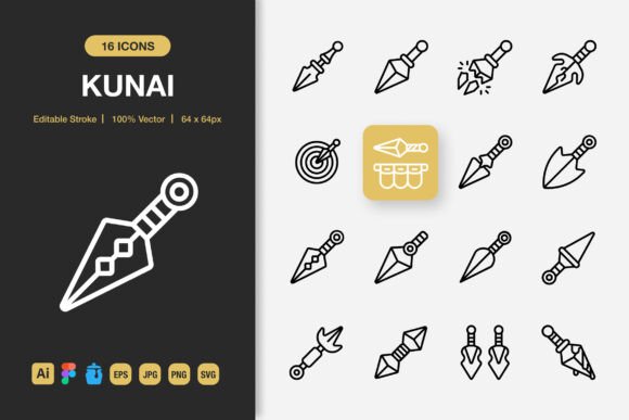 Kunai Outline Icons: Graphics and Icons for Digital Sellers