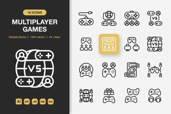 Multiplayer Games Outline Icons for Crafters