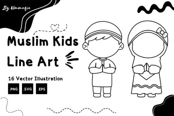 Muslim Kids Line Art: Graphics & Illustrations Review