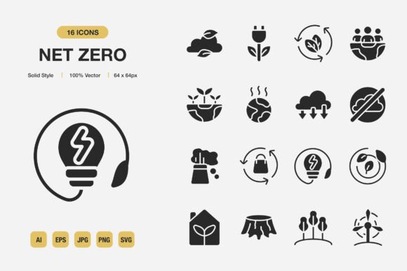 Net Zero Solid Icons: Graphics and Icons for Modern Branding
