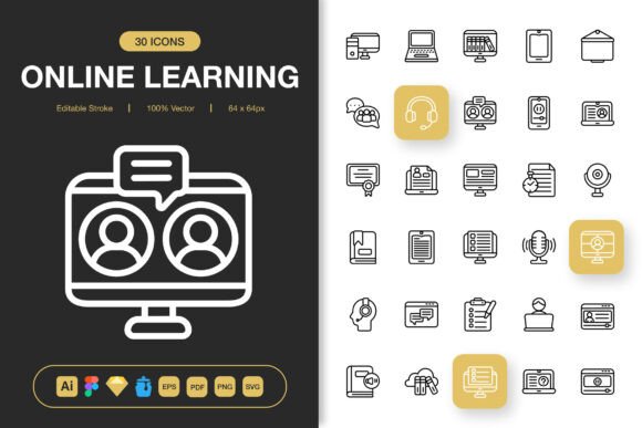 Online Learning Icons: Graphics and Icons for Digital Sellers