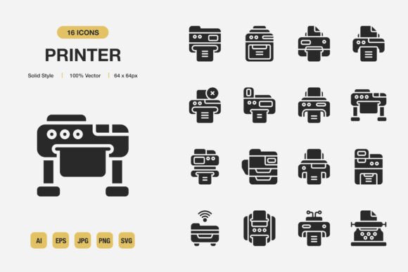 Printer Solid Icons: Graphics and Icons for Modern Design