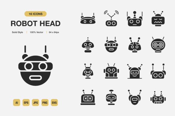 Robot Head Solid Icons: Graphics and Icons for Crafting