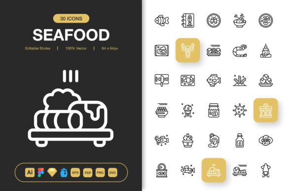 Seafood Icons: Graphics for Modern Branding