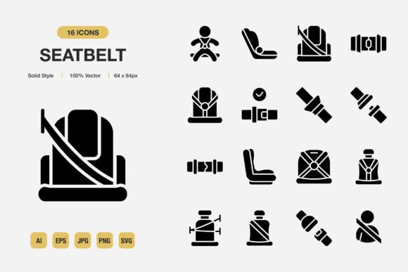 Seatbelt Solid Icons: Graphics and Icons for Digital Sellers