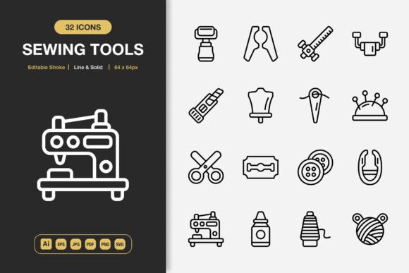 Sewing Tools Icons: Essential Graphics for Crafters