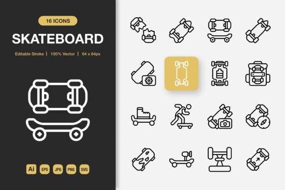 Skateboard Outline Icons: Graphics for Modern Brands