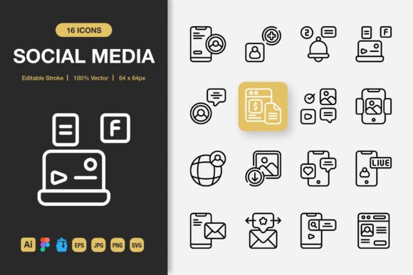 Social Media Outline Icons: Graphics for Sellers