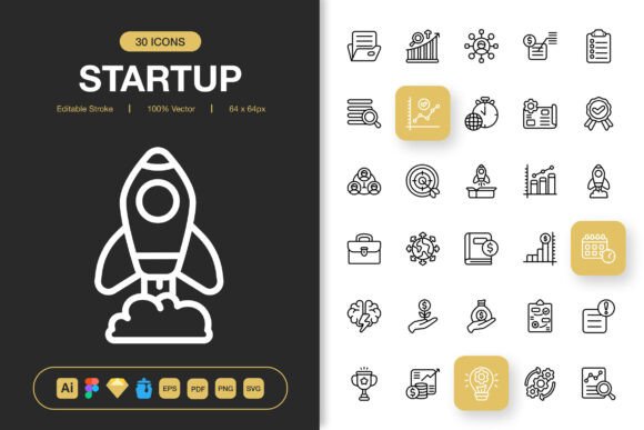 Startup Icons: Graphic Design Asset for Modern Publishing