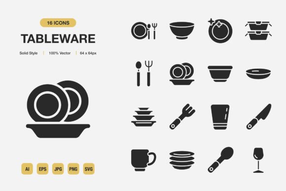 Tableware Solid Icons: Graphics and Icons for Digital Sellers