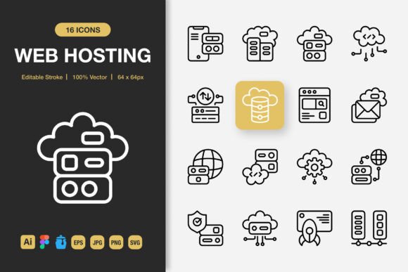 Web Hosting Outline Icons: Modern Graphics for Branding